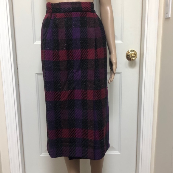 Dior Skirts Vtg 8s Christian Dior Wool Plaid Wrap Skirt Purple
